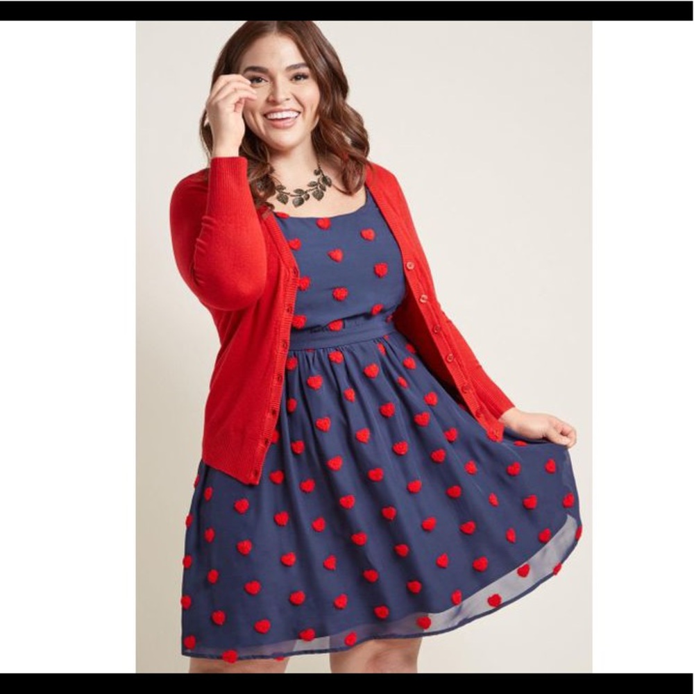 Modcloth blue and red heart dress 3xl